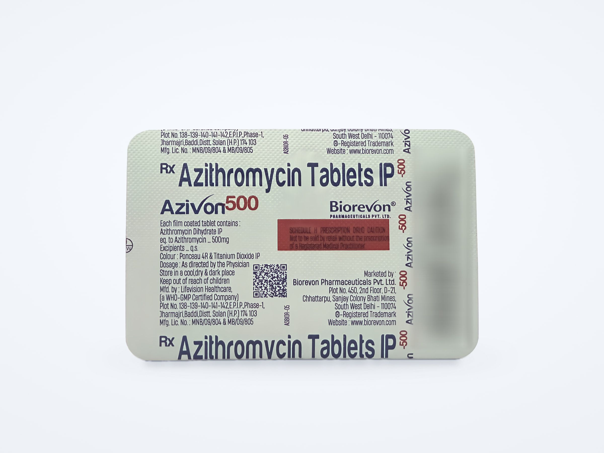 Azivon-500 tablets strip, printed back