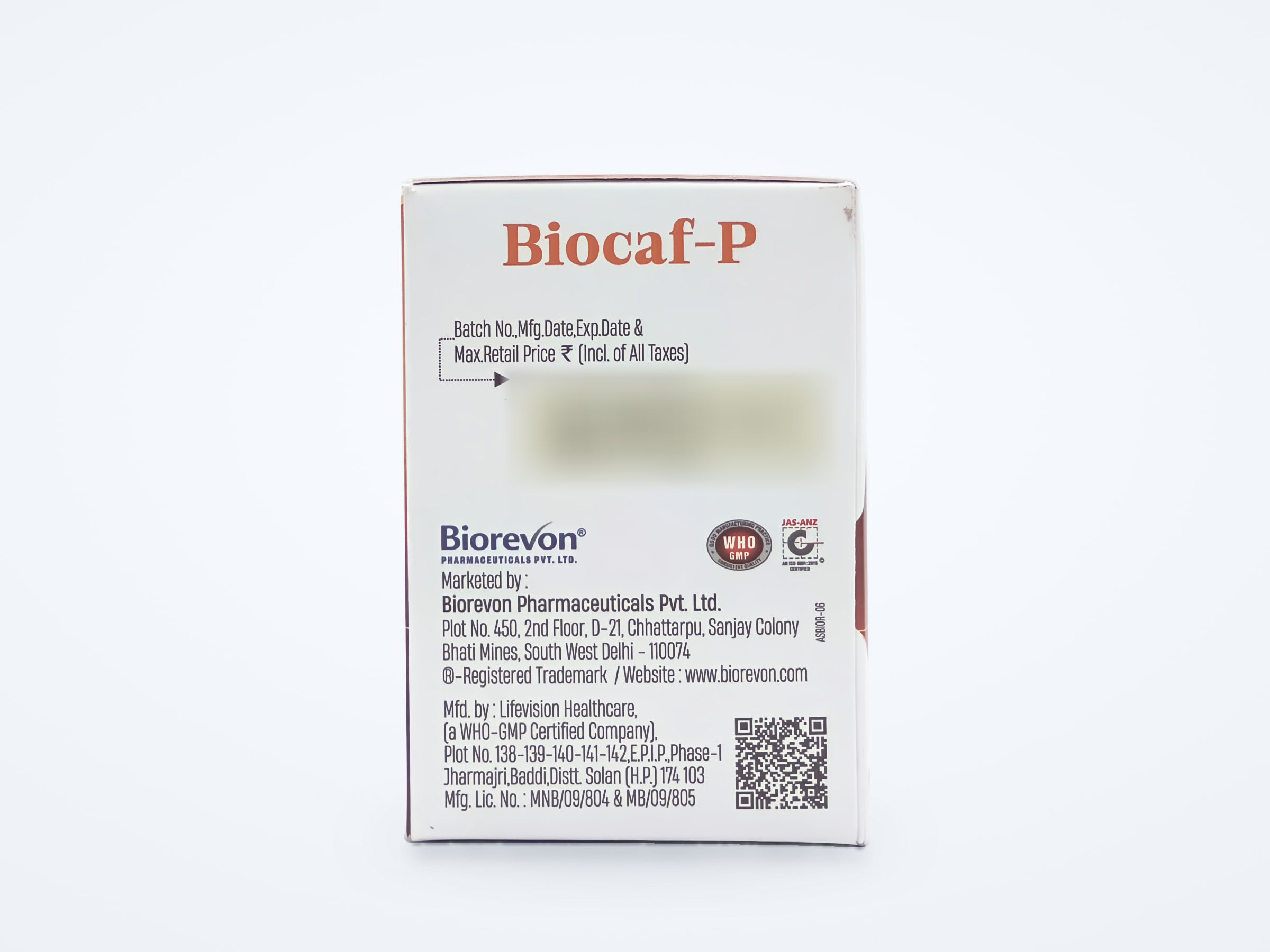 Biocaf-P tablets carton, side panel
