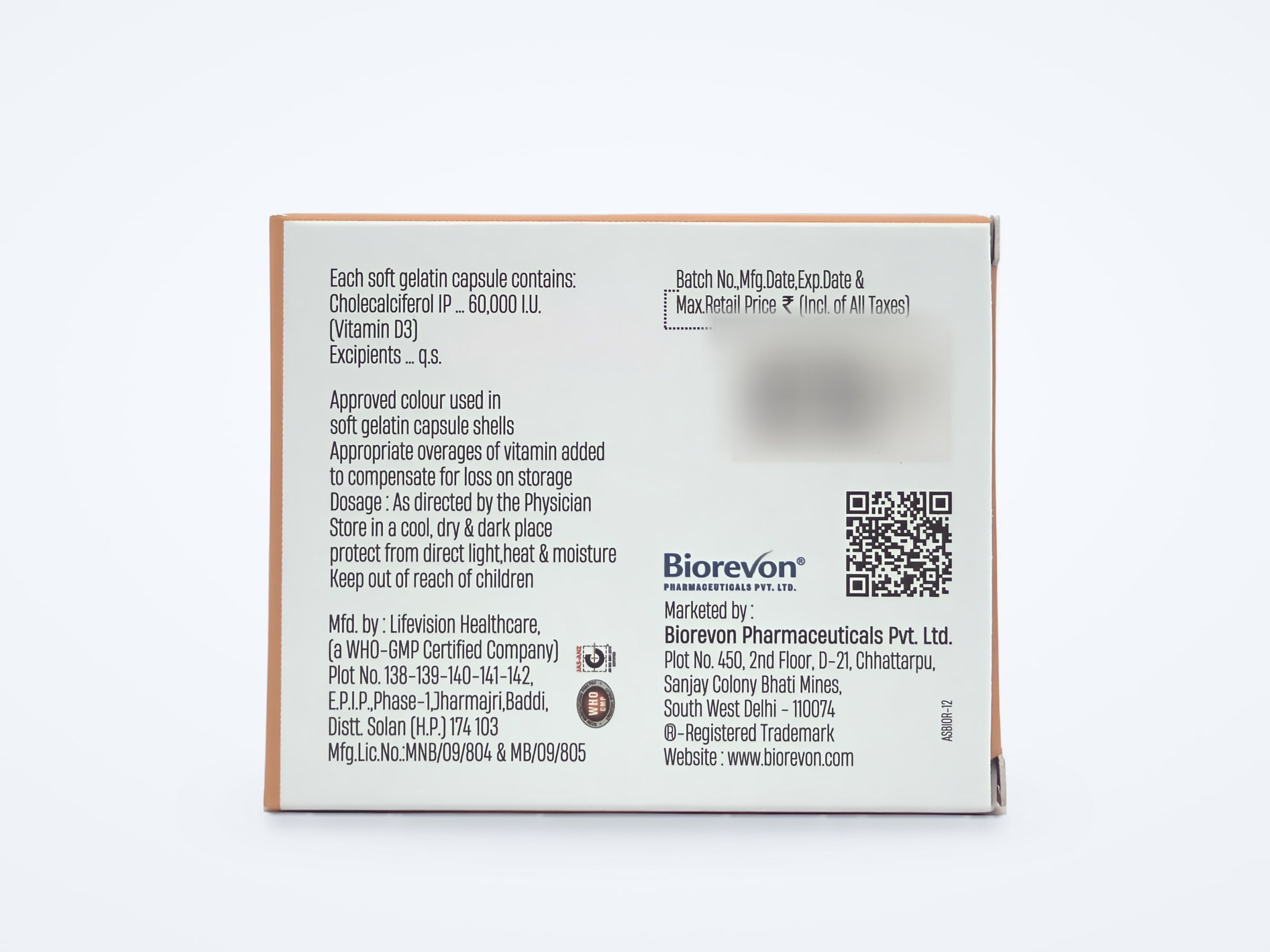 Calrevon-D3 soft gelatin capsules carton, composition panel