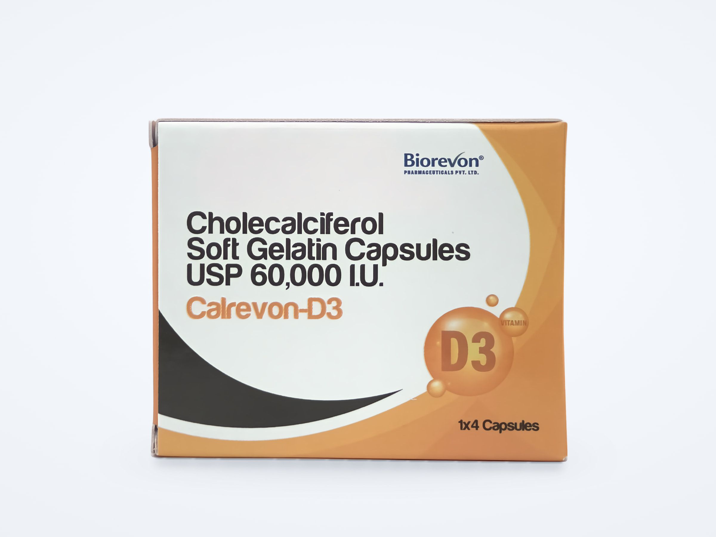 Calrevon-D3 soft gelatin capsules carton, front panel