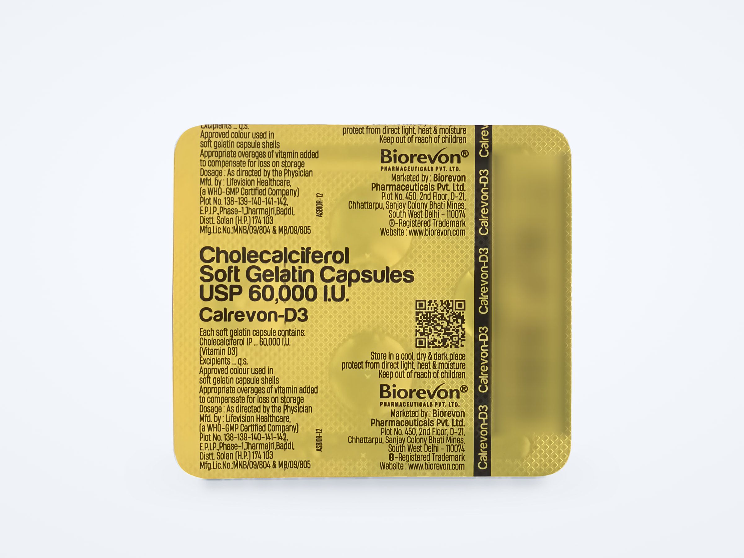 Calrevon-D3 soft gelatin capsules tube, back label