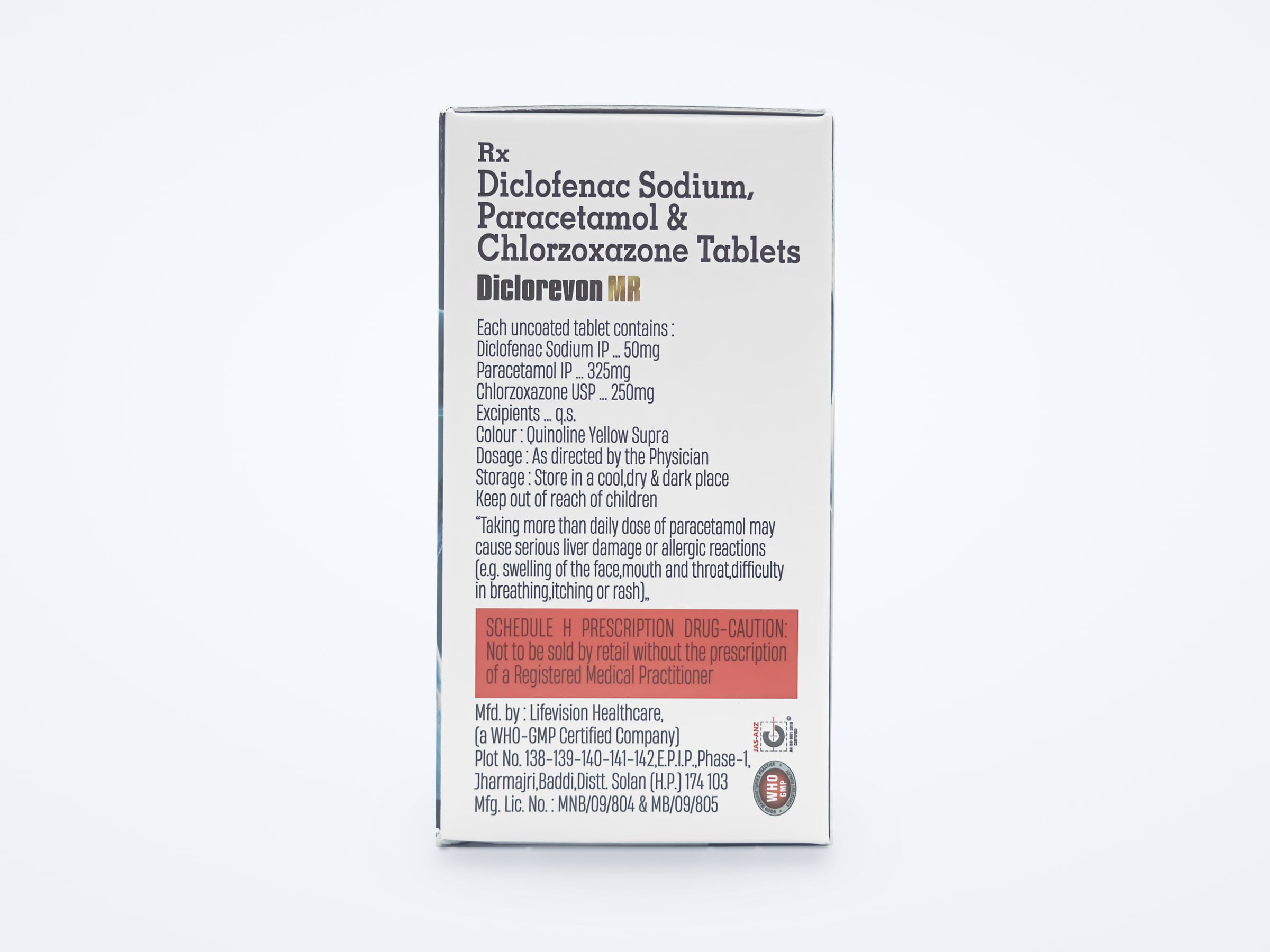 Diclorevon MR tablets carton, composition panel