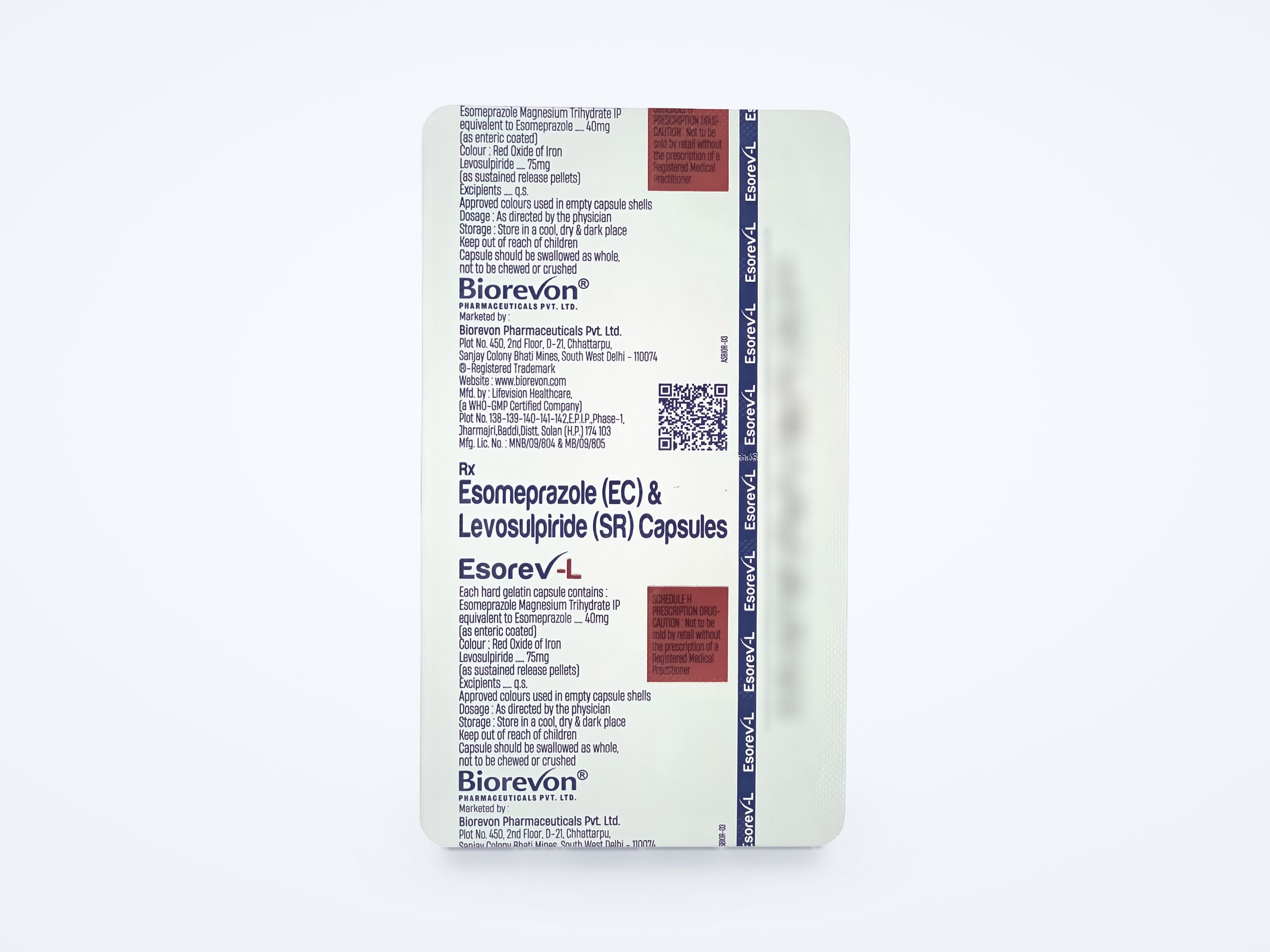 Esorev-L capsules strip, printed back