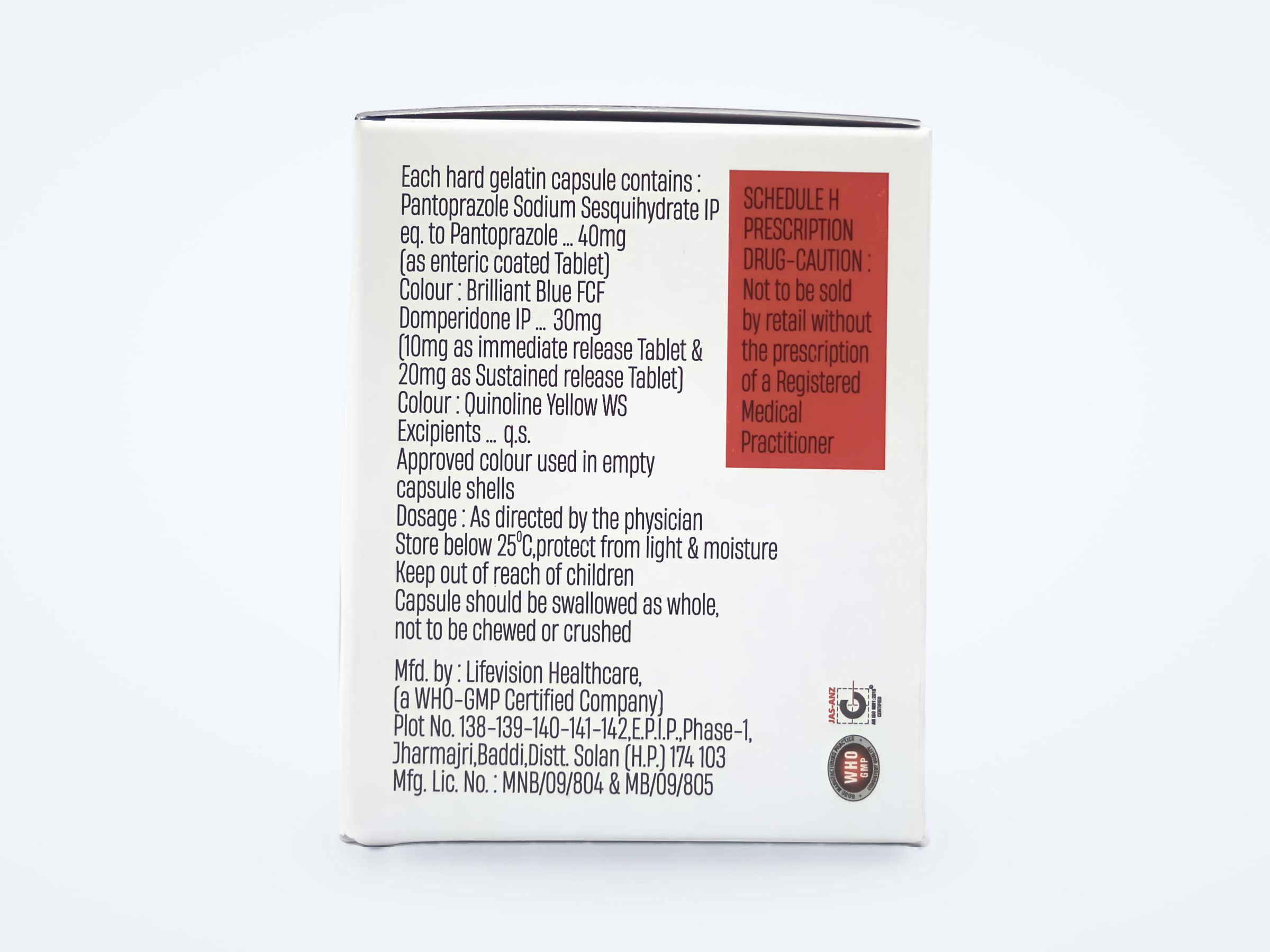 Pantorev-D capsules carton, composition panel