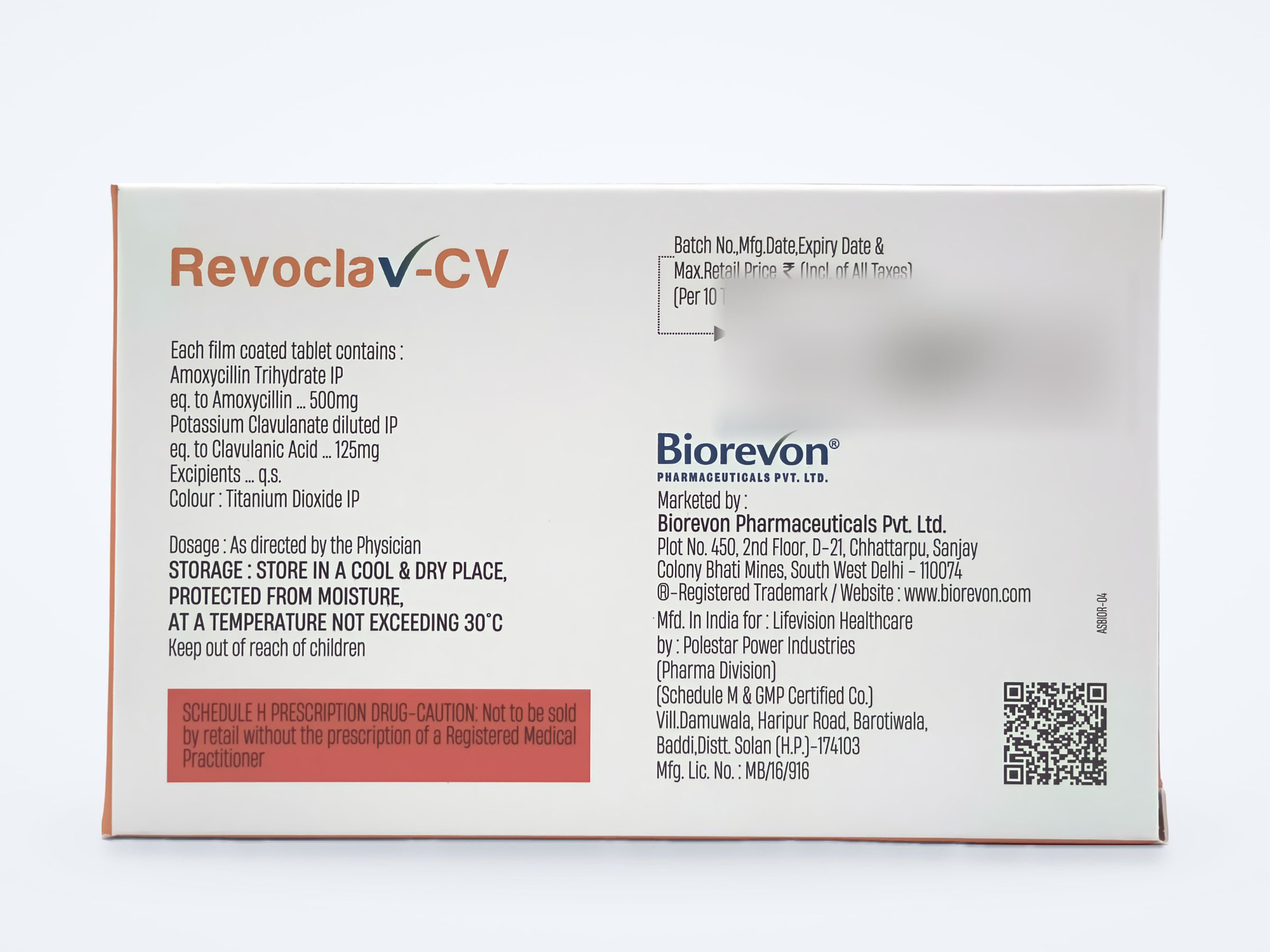 Revoclav-CV tablets carton, composition panel
